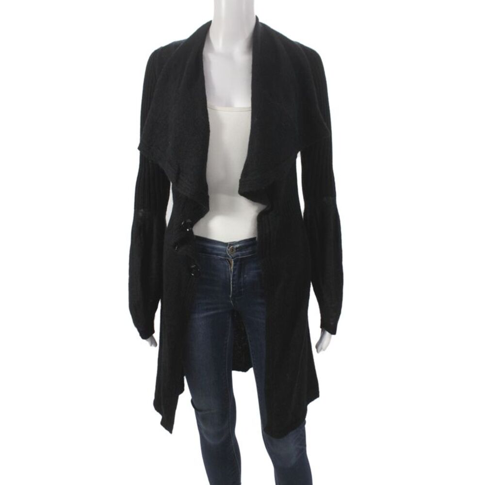 D. Exterior Womens Cardigan Black Cowl Neck 51% Wool Long Sleeve Size S